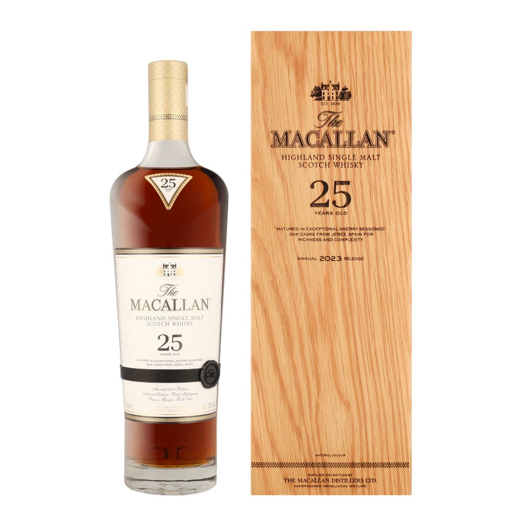 The Macallan 25 Years Sherry Oak 2023 Release + Wooden GB 70cl